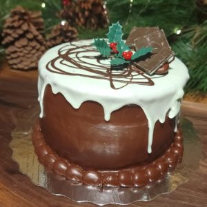 Christmas After Eight Torte 6" (luscious chocolate cake infused with peppermint, smothered with fudge icing and topped with a white chocolate mint ganache.