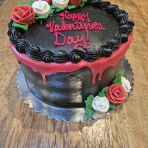 Valentine's Day Scarlet Rose Cake 9" serves 6-8 (chocolate cake, chocolate buttercream icing, fudge filling)